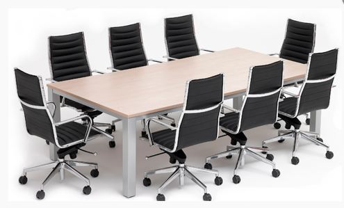 Conference Boardroom Table with Wire Raceway & Ergonomic Chairs