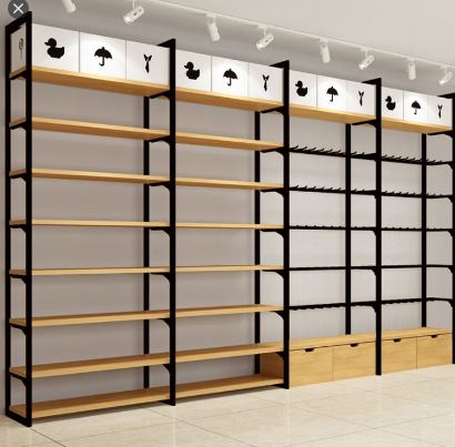 Multi-Tier Retail & Library Display Rack with Black Metal Framework