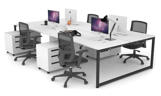 4-Person Linear Workstation Cluster with Mobile Pedestals