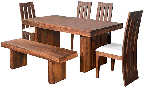 Solid Natural Sheesham Dining Table Set with Matching Bench