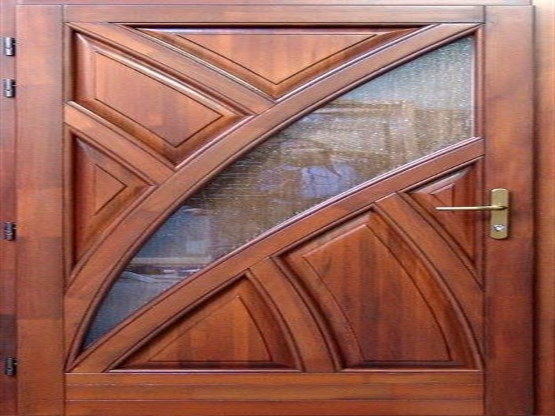 Luxury Teakwood Veneer Main Entrance Door with Geometric Inlays