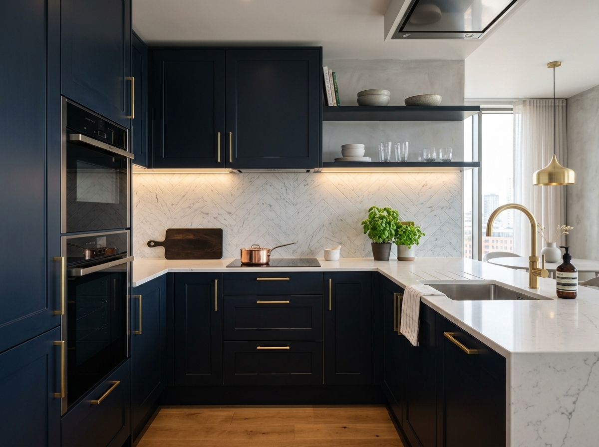 Compact Ergonomic Midnight Blue Modular Kitchen